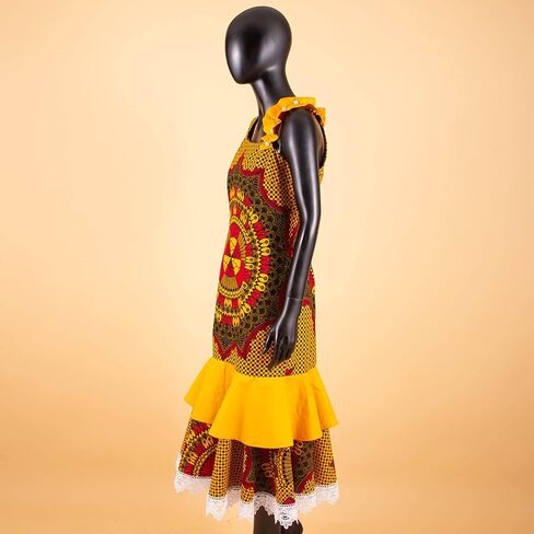 African Women's Dresses Sleeveless High Waist Elegant Lace Bodycon Midi Dress Ankara Print in Saudi Arabia