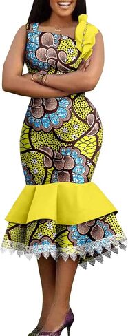 African Women's Dresses Sleeveless High Waist Elegant Lace Bodycon Midi Dress Ankara Print in Saudi Arabia