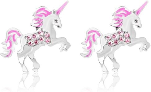 أقراط Chanteur Premium 9 مم كريستال يونيكورن للأطفال والبنات المراهقات مع عناصر سواروفسكي، لون ذهبي أبيض للأطفال in Kuwait