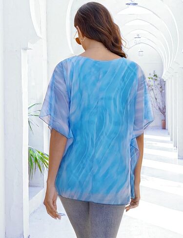 قمصان نسائية بأكمام واسعة من Cestyle، بلوزات كاجوال خفيفة الوزن للعطلات، قميص شبكي in Kuwait