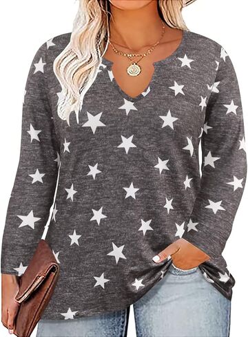 TIYOMI المرأة حجم كبير بلايز كم طويل مثير هينلي الخامس الرقبة الخريف تيز مخطط أبلى تونك البلوزات in Kuwait