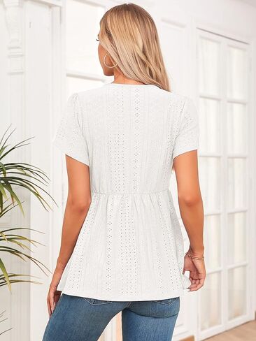 تي شيرت للنساء بأكمام بتلات ورقبة على شكل حرف V بيبي دول وبلوزة علوية فضفاضة غير رسمية in Kuwait