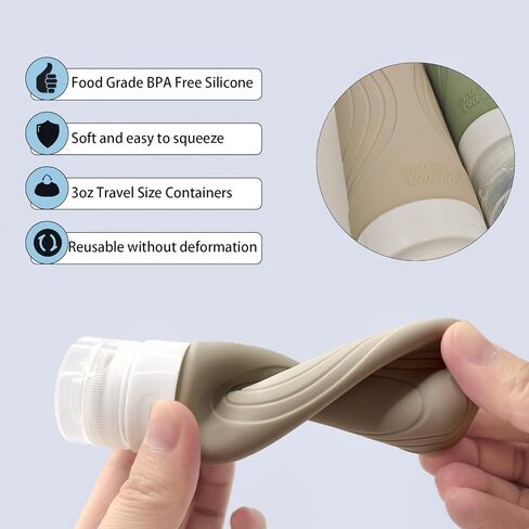 Travel Bottles for Toiletries, 5 Pcs Tsa Approved Toiletry Bottles Travel Size Bottles, 3oz Silicone Travel Size Containers, Leak Proof Shampoo and Conditioner Bottles Travel Accessories in Saudi Arabia