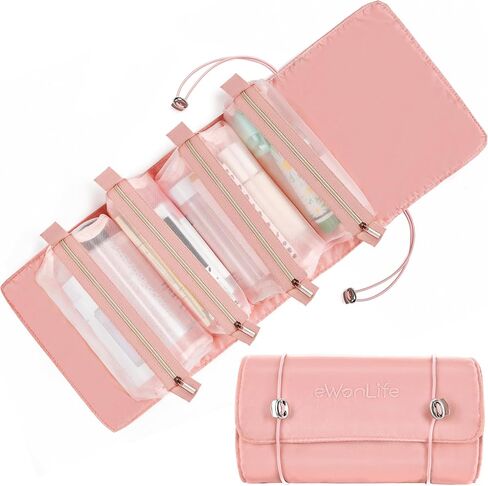 حقيبة مكياج للسفر من eWonLife، حقيبة أدوات الزينة للسفر للنساء، حقيبة مستحضرات التجميل 4 في 1 محمولة بسعة كبيرة، حقيبة مكياج قابلة للفصل، منظم مكياج مقاوم للماء وجيد التهوية (وردي) in Kuwait