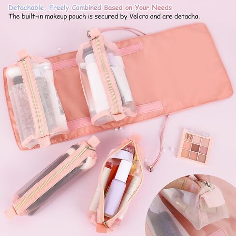 حقيبة مكياج للسفر من eWonLife، حقيبة أدوات الزينة للسفر للنساء، حقيبة مستحضرات التجميل 4 في 1 محمولة بسعة كبيرة، حقيبة مكياج قابلة للفصل، منظم مكياج مقاوم للماء وجيد التهوية (وردي) in Kuwait