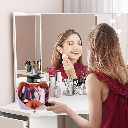 حقيبة مكياج بتصميم مطور من Yawarak، حقيبة مستحضرات تجميل ذات سعة كبيرة، حقيبة مستحضرات تجميل من جلد البولي يوريثان، حقيبة أدوات زينة للنساء، مع مقبض ومقسم حقائب مستحضرات تجميل مربعة مسطحة (أسود ليلي) in Saudi Arabia