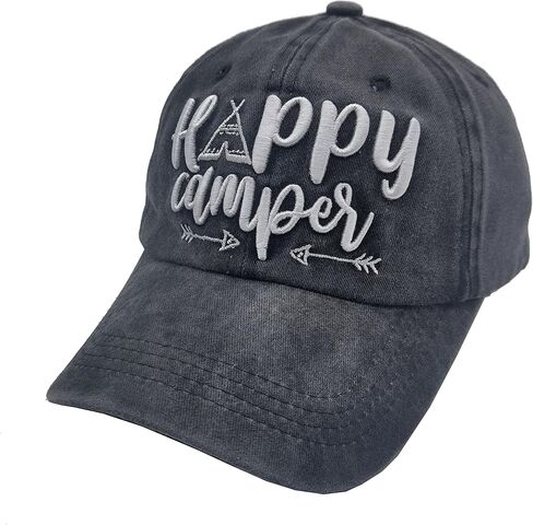 Embroidered Happy Camper Baseball Cap Distressed Dad Hat for Men Women in Kuwait