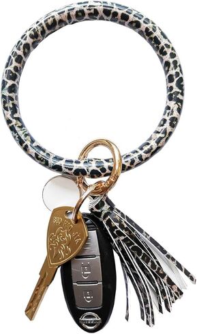 Wristlet Round Key Ring Chain Leather/Silicone Oversized Bracelet Bangle Keychain Holder Tassel for Women Girl in Kuwait