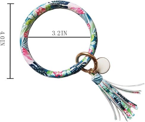 Wristlet Round Key Ring Chain Leather/Silicone Oversized Bracelet Bangle Keychain Holder Tassel for Women Girl in Kuwait
