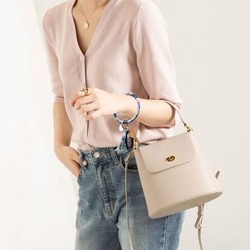 Wristlet Round Key Ring Chain Leather/Silicone Oversized Bracelet Bangle Keychain Holder Tassel for Women Girl in Kuwait