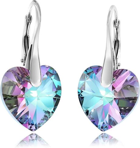 Chic Bijoux Drop and Dangle Earrings for Women - Made with 925 Sterling Silver and Austrian Crystals from our Heart Series - Gift for Mum, Pink/Black/Purple in Saudi Arabia