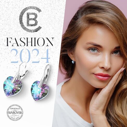 Chic Bijoux Drop and Dangle Earrings for Women - Made with 925 Sterling Silver and Austrian Crystals from our Heart Series - Gift for Mum, Pink/Black/Purple in Saudi Arabia