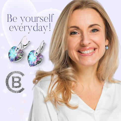 Chic Bijoux Drop and Dangle Earrings for Women - Made with 925 Sterling Silver and Austrian Crystals from our Heart Series - Gift for Mum, Pink/Black/Purple in Saudi Arabia