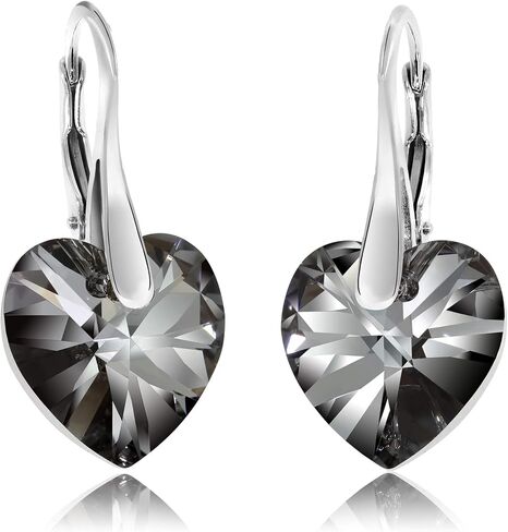Chic Bijoux Drop and Dangle Earrings for Women - Made with 925 Sterling Silver and Austrian Crystals from our Heart Series - Gift for Mum, Pink/Black/Purple in Saudi Arabia