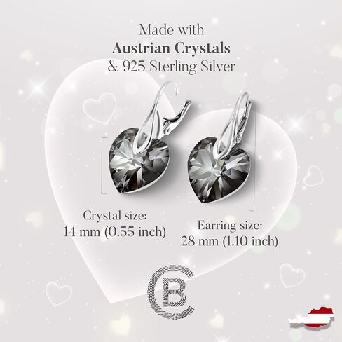 Chic Bijoux Drop and Dangle Earrings for Women - Made with 925 Sterling Silver and Austrian Crystals from our Heart Series - Gift for Mum, Pink/Black/Purple in Saudi Arabia