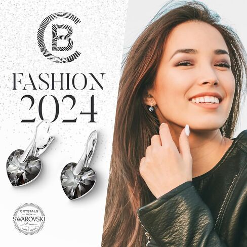 Chic Bijoux Drop and Dangle Earrings for Women - Made with 925 Sterling Silver and Austrian Crystals from our Heart Series - Gift for Mum, Pink/Black/Purple in Saudi Arabia