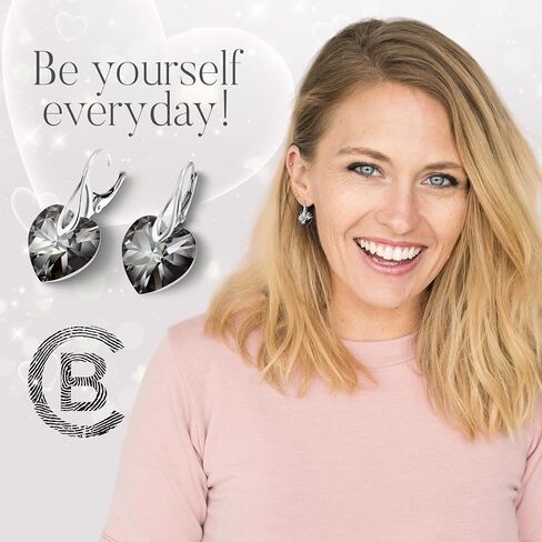 Chic Bijoux Drop and Dangle Earrings for Women - Made with 925 Sterling Silver and Austrian Crystals from our Heart Series - Gift for Mum, Pink/Black/Purple in Saudi Arabia