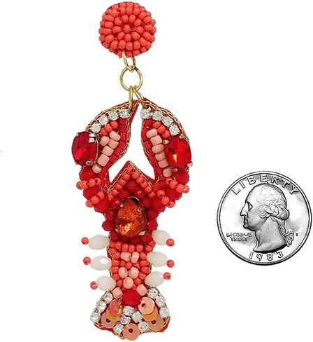 Rosemarie & Jubalee Women's Unique Decorative Mardi Gras Seed Bead Lobster Hypoallergenic Post Back Dangle Earrings, 3" in Saudi Arabia