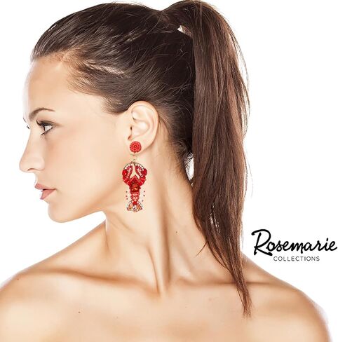 Rosemarie & Jubalee Women's Unique Decorative Mardi Gras Seed Bead Lobster Hypoallergenic Post Back Dangle Earrings, 3" in Saudi Arabia