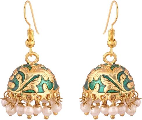 أقراط I Jewels الهندية بوليوود المطلية بالذهب التقليدية واللؤلؤ الصناعي المطلي بالمينا العرقية للنساء (E2547) in Kuwait
