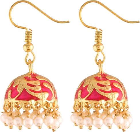أقراط I Jewels الهندية بوليوود المطلية بالذهب التقليدية واللؤلؤ الصناعي المطلي بالمينا العرقية للنساء (E2547) in Kuwait