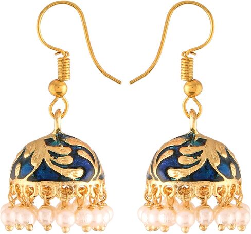 أقراط I Jewels الهندية بوليوود المطلية بالذهب التقليدية واللؤلؤ الصناعي المطلي بالمينا العرقية للنساء (E2547) in Kuwait