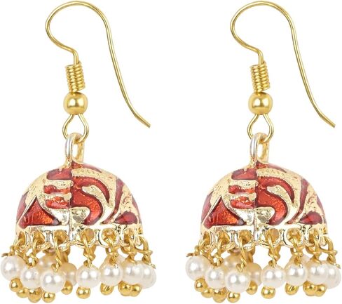 I Jewels Indian Bollywood Gold Plated Traditional Faux Pearl Enamelled Ethnic Designer Party Wear Earrings for Women (E2547) in Kuwait
