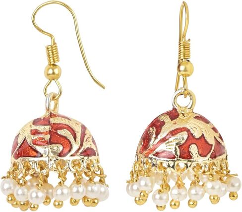 I Jewels Indian Bollywood Gold Plated Traditional Faux Pearl Enamelled Ethnic Designer Party Wear Earrings for Women (E2547) in Kuwait