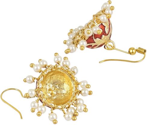 I Jewels Indian Bollywood Gold Plated Traditional Faux Pearl Enamelled Ethnic Designer Party Wear Earrings for Women (E2547) in Kuwait