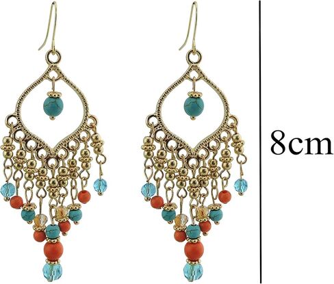 مجموعة أقراط COIRIS مكونة من 4 أزواج للنساء من أقراط متدلية بشراشيب أخضر زيتوني/أقراط مطرزة بالخرز in Kuwait