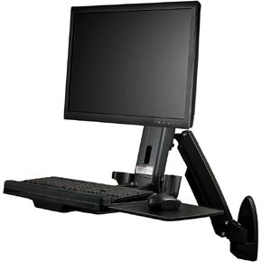 StarTech.com Wall Mount Workstation - Articulating Full Motion Standing Desk with Ergonomic Height Adjustable Monitor & Keyboard Tray Arm-Mouse - VESA Display (WALLSTS1), black, 19.7" x 26.3" x 31.5"