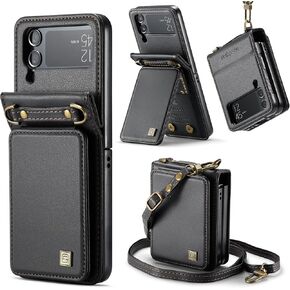ASAPDOS Crossbody Case with Card Holder Compatible with Samsung Galaxy Z Flip 6,PU Leather Strap Wristlet Flip Case with Magnetic Closure and Card Holder for Men Women Coffee