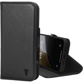 TORRO Premium Leather Case Compatible with iPhone 16 6.1" – Genuine Leather Wallet Flip Folio Case with Kickstand and Card Slots - Black