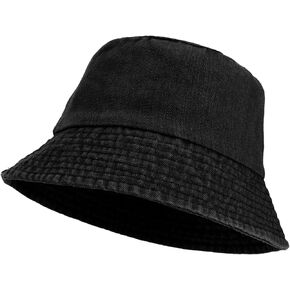 Manfnee Jean Bucket Hat for Women Men Wide Brim Cotton Sun Hat Beach Vacation Travel Accessories