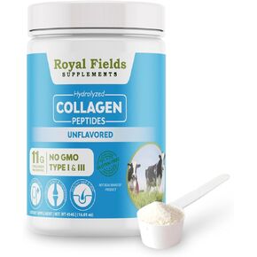 Royal Fields Supplements Collagen Peptides For Men & Women - Hydrolyzed Collagen Powder Type 1 & 3 Grass Fed Supplement - For Healthy Hair, Skin & Nails - Bone and Joint Support - Gluten Free, Non GMO