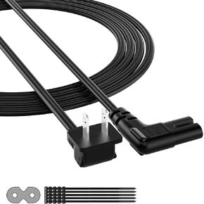 2-Slot Non-Polarized Right Angle Power Cord 25 FT, NEMA 1-15P to IEC C7 90 Degree AC Power Cable, Universal (Figure 8) Power Supply Cable, Black Cable, with 25 Pcs Cable Ties