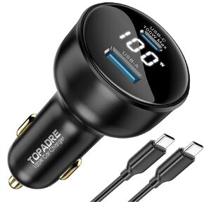 شاحن سيارة USB C بقوة 100 واط مع شاشة، محول شاحن سيارة PD3.0+QC من النوع C مع كابل USB C بقدرة 100 واط، شحن سريع لأجهزة الكمبيوتر المحمولة، MacBook Pro، iPad، iPhone 15/14/Pro Max، Galaxy S24/S23 Ultra إلخ.