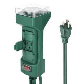 Cable Matters [ETL Listed] 6-Outlet Outdoor Power Stake Timer with 9ft Cord, Weatherproof Outdoor Power Strip with Timer