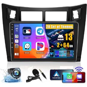[2+64G] Ohradio Android 13 Car Stereo for Toyota Yaris 2006-2011, Wireless CarPlay Radio Android Auto, 9'' Touch Screen Car Radio GPS Navigation Mirror Link WiFi Backup Camera Bluetooth DSP