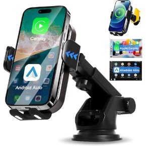 Upgrade Apple CarPlay Android Auto Adapter for iPhone Holders, Podofo 3-in-1 Wireless Fast Charging Car Phone Electric Holder Mount,Converts Wired to Wireless CarPlay & Android Auto Adapter,Plug&Play
