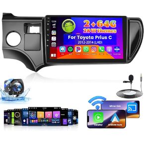 Roinvou 2+64G Android 9" Touch Screen for Toyota Prius C 2012-2014 (LHD) with Wireless CarPlay Android Auto WiFi Bluetooth GPS Navigation FM RDS Radio Backup Camera