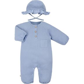 Newborn Infant Baby Girls Clothes Summer Breathable Smocked Cotton Outfit Unisex Baby One Piece Rompers with Sun Hat