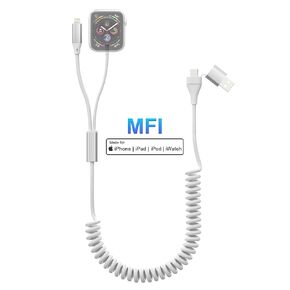 iPhone Watch Charger 2-in-2 27W for Apple Watch and iPhone [3A PD Charge & MFi & Data & Apple CarPlay] Coiled USB C Multi Charging Cable Compatible with All iWatch Ultra/SE/9/8/7/6/5/4/3/2/1/iPhone