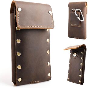 Topstache Leather Phone Holster,Samsung S22 Ultra Belt Holder, iPhone 13 Pro Max Case for Belt,Universal Phone Pouch with Belt Clip,Leather Phone Holster for Otterbox Case, Flip Cellphone Sheath