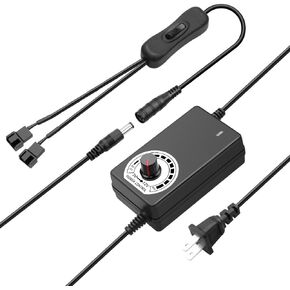 SHNITPWR 12v fan speed controller 24W PC Fan Power Supply Adjustable 110V-240V AC to DC 3-12V PC Fan Adapter pwm fan controller with 4 Pin Fan Splitter Cable DC Female to 4 x 3/4 Pin