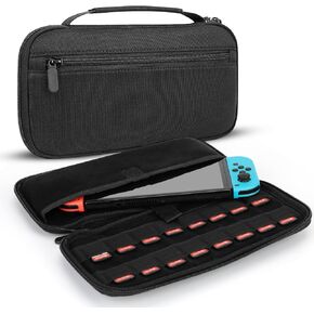 حقيبة حمل FYY Switch متوافقة مع Nintendo Switch وSwitch OLED - حقيبة سفر محمولة من Nintendo Switch مصنوعة من قماش أكسفورد وحقيبة تبديل مع 16 حامل خراطيش ألعاب باللون الأسود in Kuwait