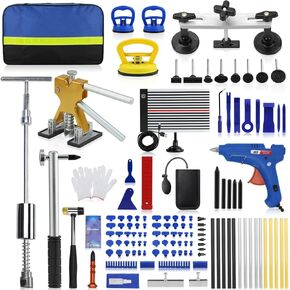 nihao 100Pcs Auto Body Dent Repair Kit, Adjustable & Paintless Dent Repair Kit with Gold Dent Lifter, Bridge Puller, T-Bar Suction Cup Puller for Automobile Body Motorcycle Refrigerator Door