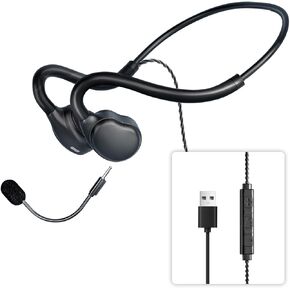 Wired Headphones with Mic(Dual) Open Ear Headphones Air Conduction USB Headset Call Noise Reduction Premium Stereo Sound 0.88Oz Ultra-Light Design Perfect for PC Laptop-Black