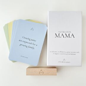 It's Okay Mama Mom Affirmation Card Set for Postpartum Mom Gift for New Mama, 60 Cards with Wood Stand in Giftable Box, Blue, Green, Yellow