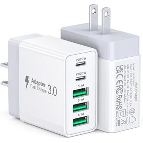 50W USB C Charger Block, 2Pack 5 Port Type C Charging Block Fast Wall Charger PD Power Adapter QC 3.0 Wall Plug Multiport Type C Charging Cube USB Brick for iPhone 15/14/13/12/11 Pro Max iPad Samsung